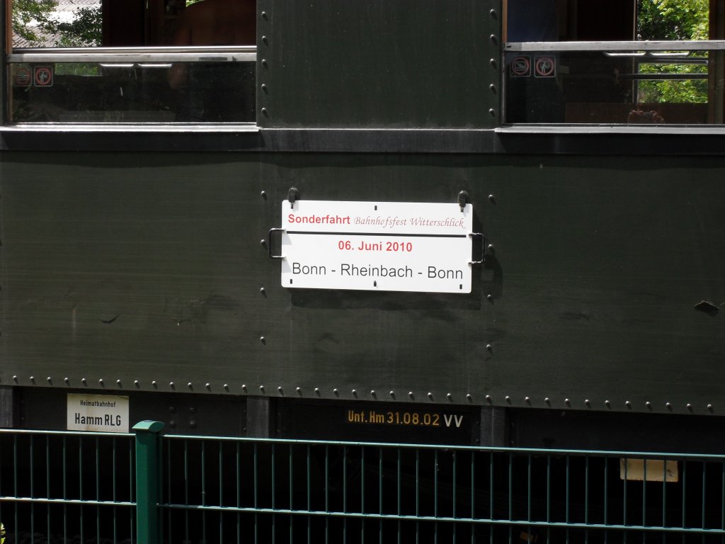 Das Sonderfahrt Schild was auf den Umbauwagen aus den 50er hing in Witterschlick am 6.6.10