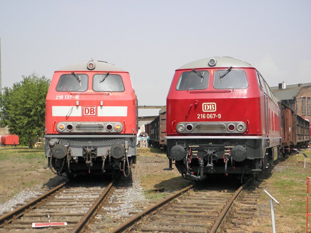 DB 218 137-8 neben DB 216 067-9 im DB Museum Koblenz am 21.5.2011