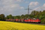 140 810-3+140 851-6 ziehen gerade einen Kohlezug von Oberhausen-West nach Gro�krotzenburg,aufgenommen kurz vor Lintorf,04.05.12